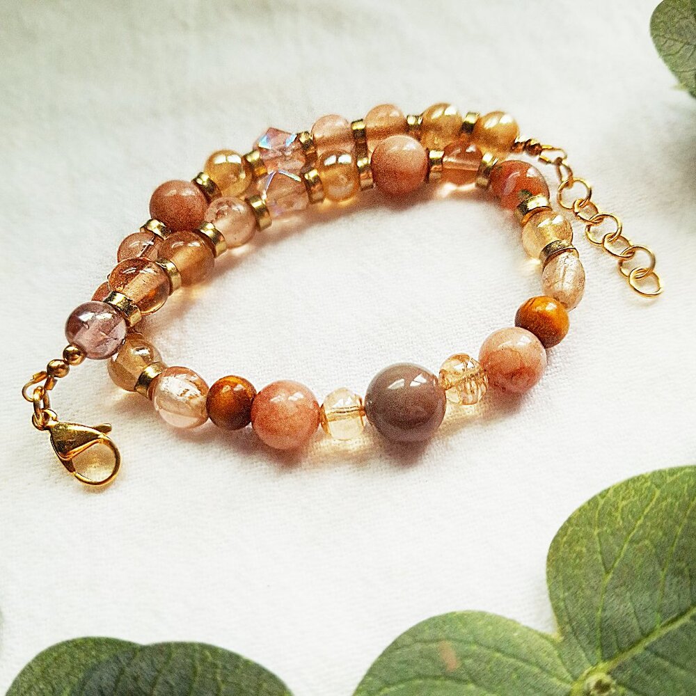 Chunky Crystal Beaded Choker, Jade & Sunstone Gemstone Choker, Romantic Cottage